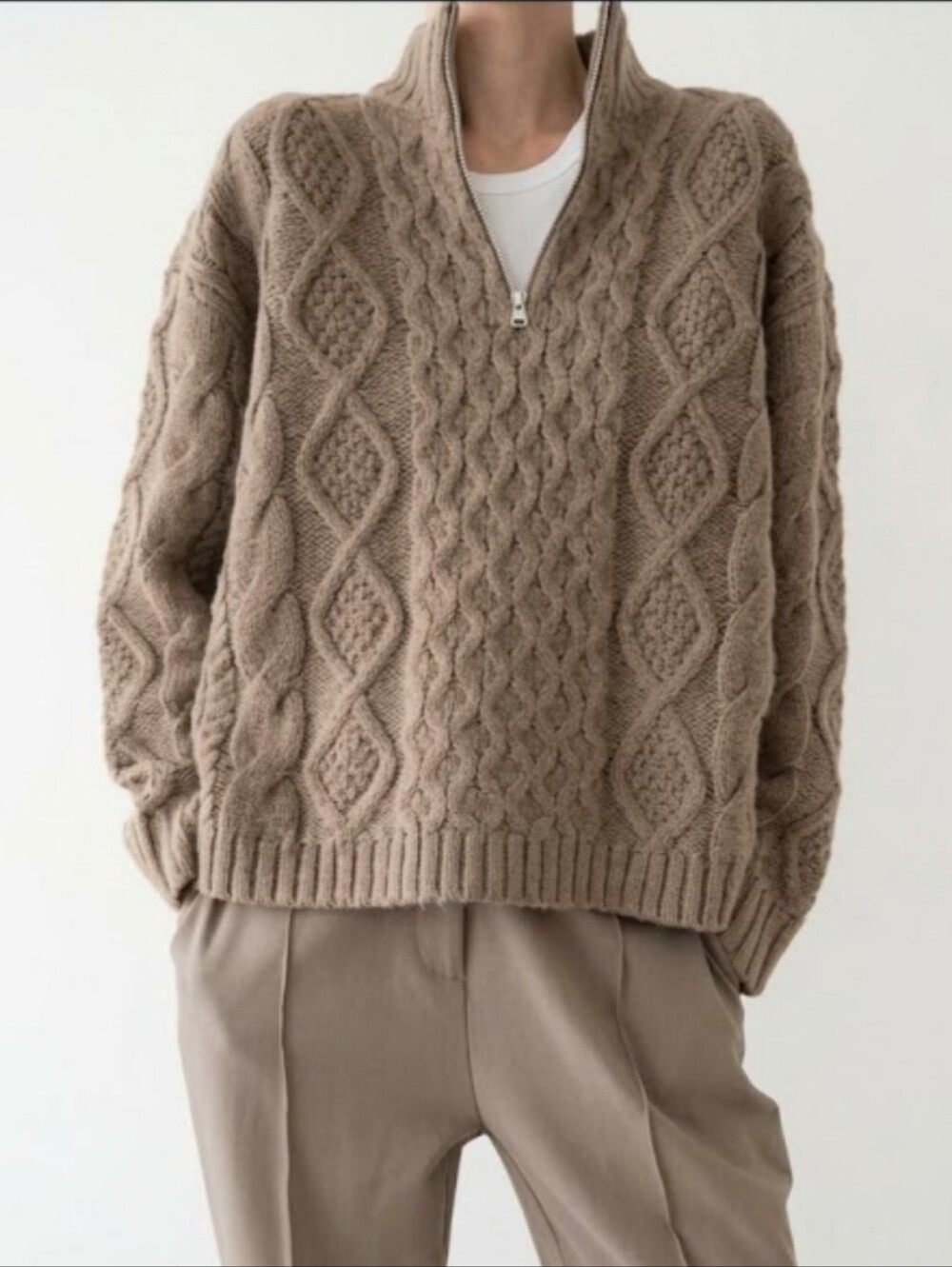JENNI KAYNE CABLEKNIT HALF ZIP SWEATER CLOVE S - Picture 1 of 11